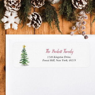 Watercolor Pine Tree Christmas Holiday Return Address Label