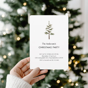 Watercolor Pine Tree Christmas Party Invitation