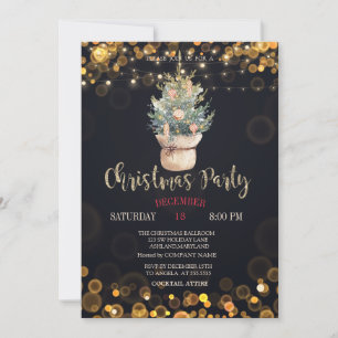 Watercolor Pine Tree,Dots Christmas Invitation