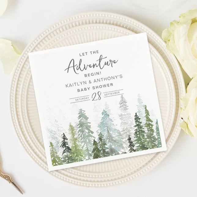 Watercolor Pine Tree Forest Baby Shower Napkin (Creator Uploaded)
