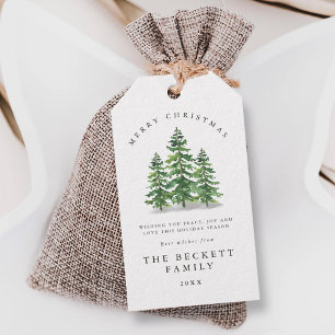 Watercolor Pine Tree Forest Christmas Gift Tags