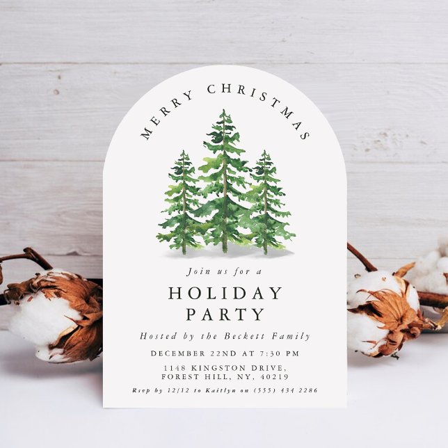 Watercolor Pine Tree Forest Christmas Party Invitation (Creator Uploaded)