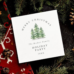 Watercolor Pine Tree Forest Holiday Party Napkin
