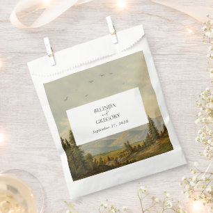 Watercolor Pine Tree Forest Mountains Wedding Favour Bag