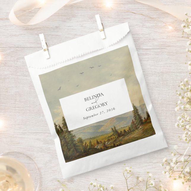 Watercolor Pine Tree Forest Mountains Wedding Favour Bag (Clipped)