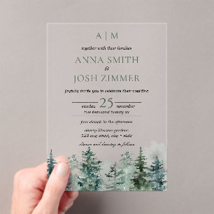 Watercolor Pine Tree Forest Rustic Wedding Acrylic Invitations