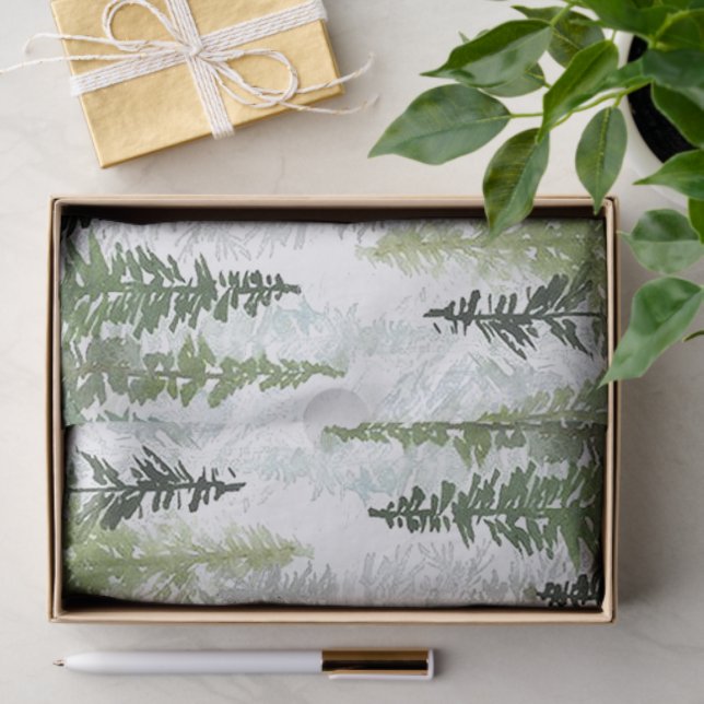 Watercolor Pine Tree Forest Tissue Paper (Gift)