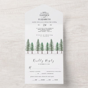 Watercolor Pine Tree Forest wedding  All In One In Invitation