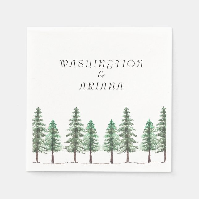 Watercolor Pine Tree Forest wedding Napkin (Front)