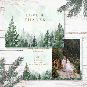 Watercolor Pine Tree Forest Wedding Photo Thank You Card