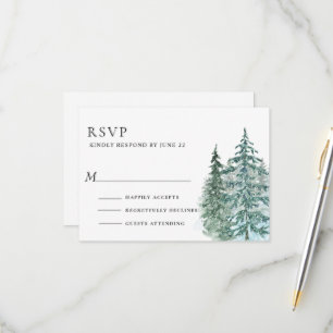 Watercolor Pine Tree Forest wedding RSVP Card