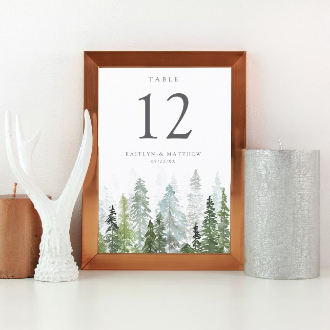 Watercolor Pine Tree Forest Wedding Table Number Postcard (Creator Uploaded)