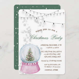 Watercolor Pine tree,Globe Christmas  Invitation