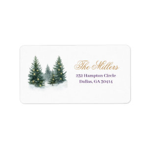 Watercolor Pine Tree Gold Stars Return Address  Label
