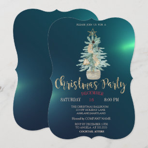 Watercolor Pine Tree,Green Christmas  Invitation
