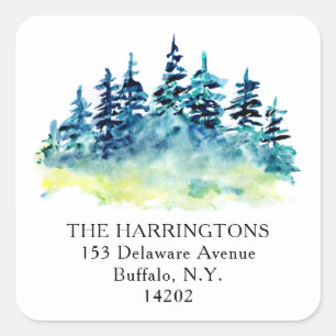 Watercolor Pine Tree Hand-Drawn Return Address Square Sticker
