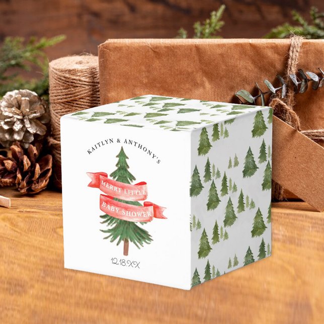 Watercolor Pine Tree Merry Little Baby Shower Favour Box (Creator Uploaded)