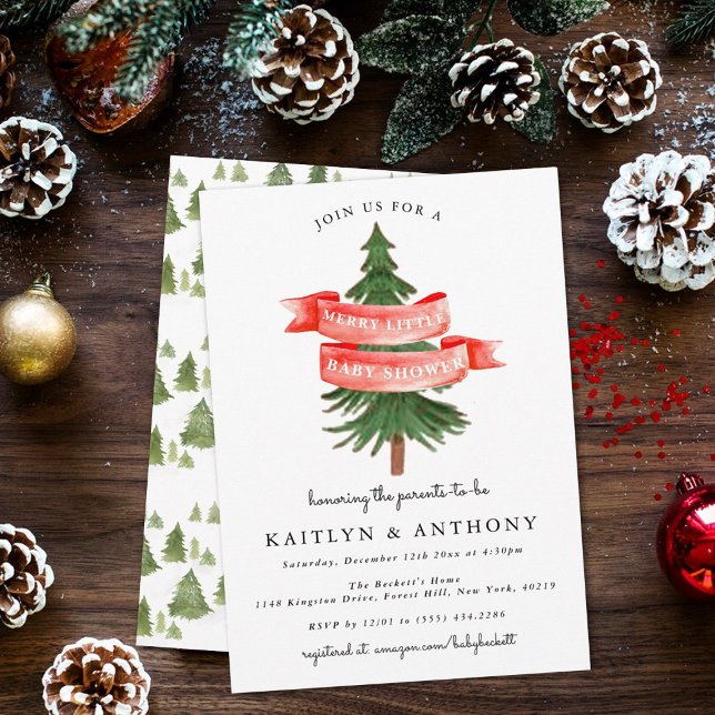 Watercolor Pine Tree Merry Little Baby Shower Invitation (Creator Uploaded)