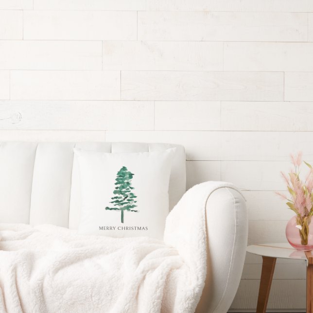 Watercolor Pine Tree Modern Christmas Cushion (Couch)