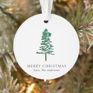 Watercolor Pine Tree Photo Modern Christmas Ornament