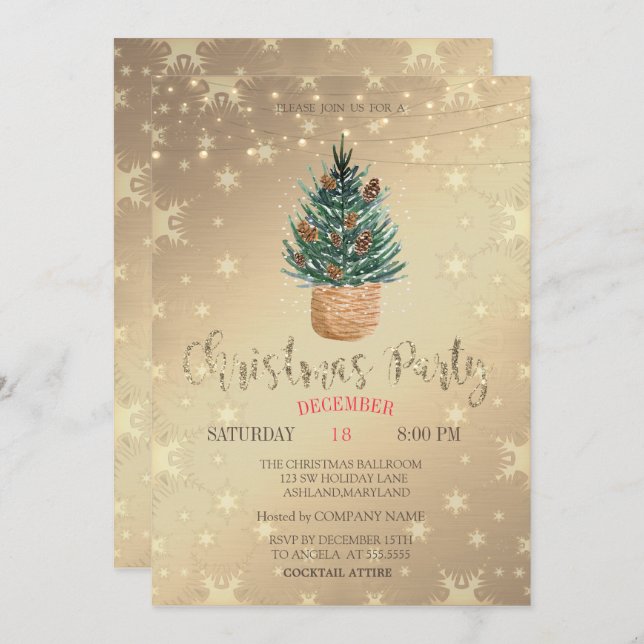 Watercolor Pine Tree,Pine Cones Christmas Party Invitation (Front/Back)