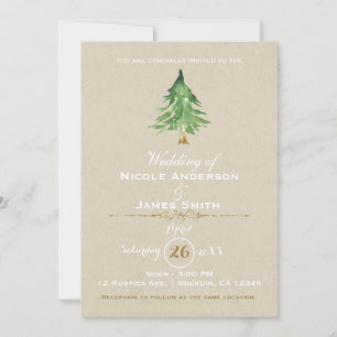 Watercolor Pine Tree Rustic Kraft Wedding Invitation