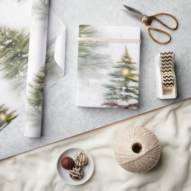 Watercolor Pine Tree Sage Green Christmas  Wrapping Paper (Crafts)