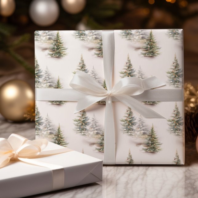 Watercolor Pine Tree Sage Green Christmas  Wrapping Paper (Creator Uploaded)