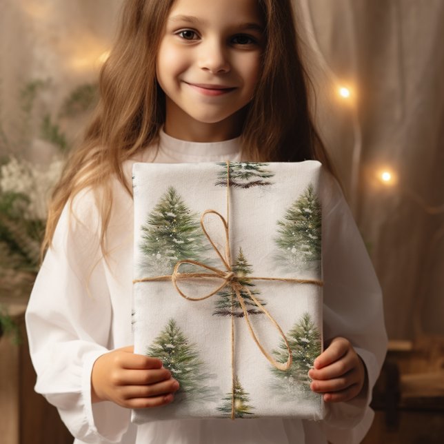 Watercolor Pine Tree Sage Green Christmas  Wrapping Paper (Creator Uploaded)