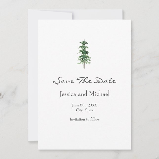 Watercolor Pine Tree Save The Date (Front)