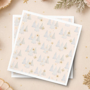 Watercolor Pine Tree Snowflake Christmas Holiday Napkin