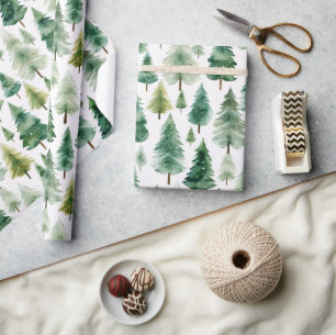 Watercolor Pine Tree Winter Christmas Wrapping Paper