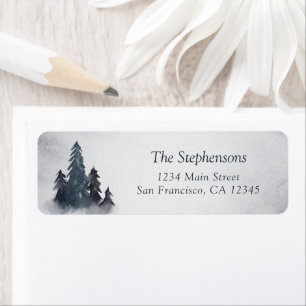 Watercolor Pine Trees Christmas Return Address Label