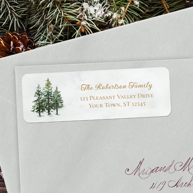 Watercolor Pine Trees Christmas Return Address Label (Creator Uploaded)