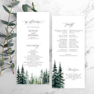 Watercolor pine trees destination wedding program