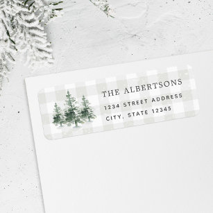 Watercolor Pine Trees Family Name Return Address Return Address Label