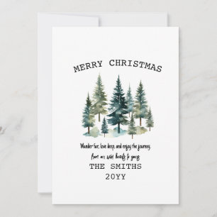 Watercolor Pine Trees Forest Merry Christmas Holiday Card