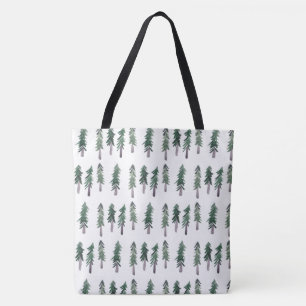 Watercolor Pine Trees Forest  Pattern Tote Bag