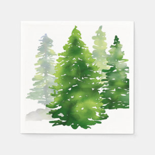 Watercolor Pine Trees Green Winter Holiday Napkin