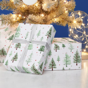 Watercolor Pine Trees Greenery Christmas Holiday Wrapping Paper