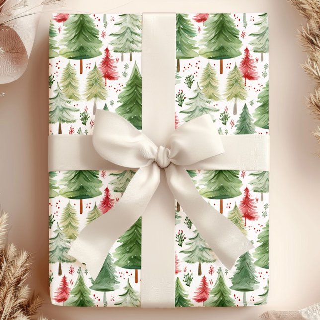 Watercolor Pine Trees Holiday Wrapping Paper Roll (Creator Uploaded)