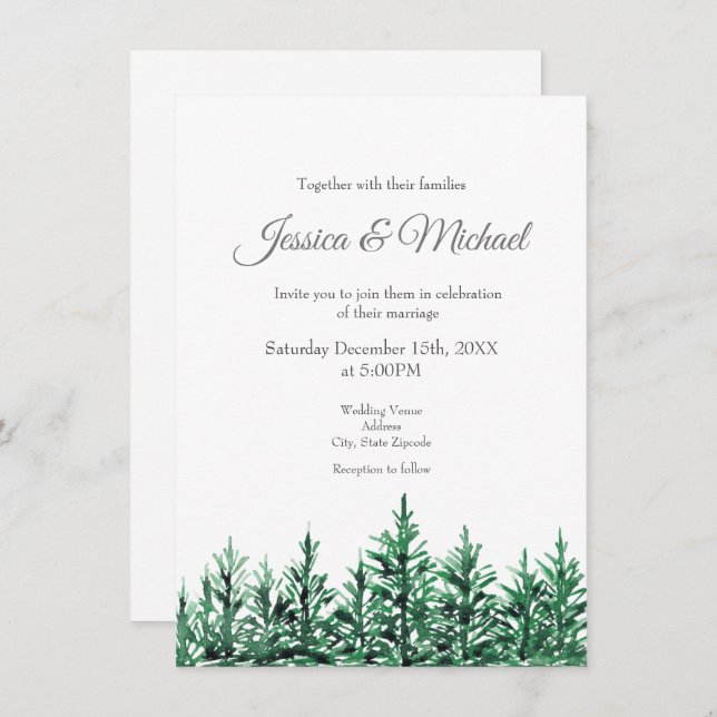 Watercolor Pine Trees  Invitation (Front/Back)