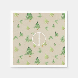 Watercolor Pine Trees Kraft Rustic Winter Wedding Napkin