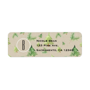 Watercolor Pine Trees Kraft & White Rustic Wedding Return Address Label