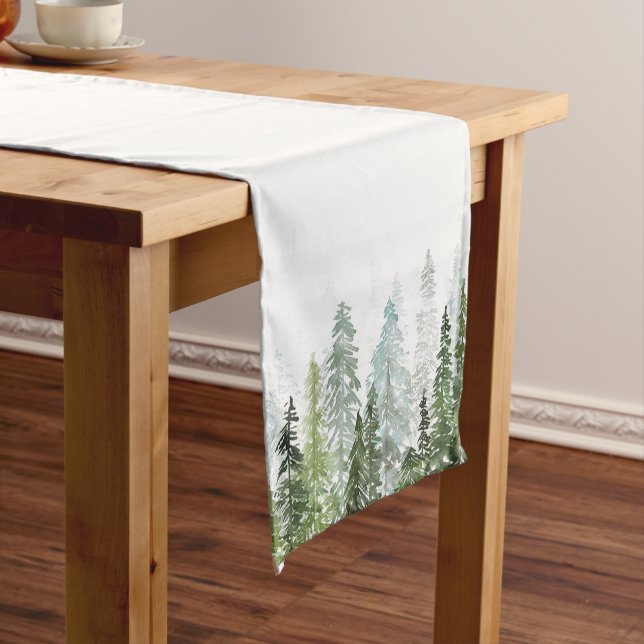 Watercolor Pine Trees Long Table Runner (In Situ)