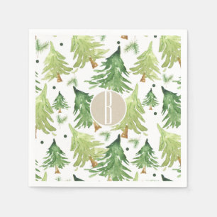 Watercolor Pine Trees Modern Rustic Kraft Party Napkin