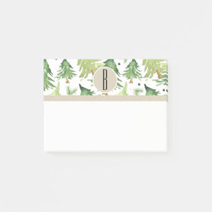 Watercolor Pine Trees Modern Rustic Monogram Kraft Post-it Notes
