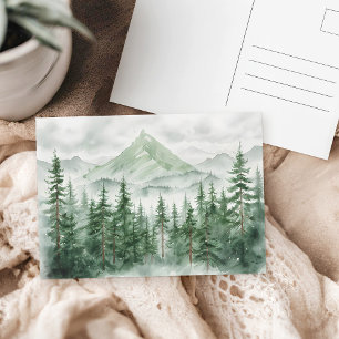 Watercolor Pine Trees Mountain Forest Postcard