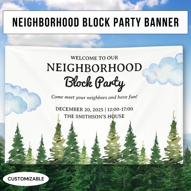 Watercolor Pine Trees Neighbourhood Block Party Banner (Creator Uploaded)
