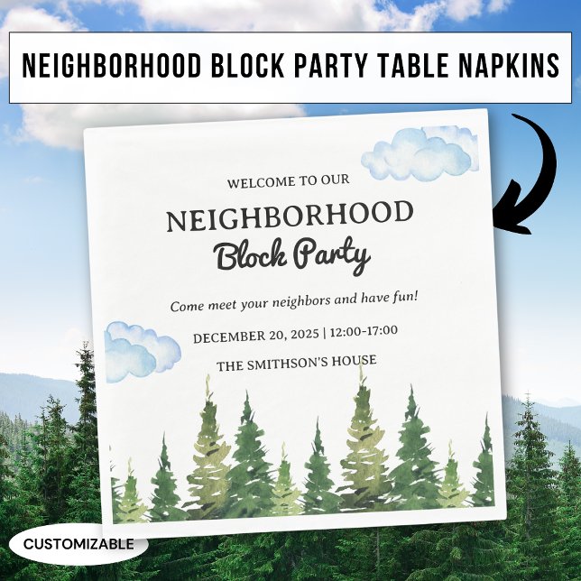 Watercolor Pine Trees Neighbourhood Block Party Napkin (Creator Uploaded)
